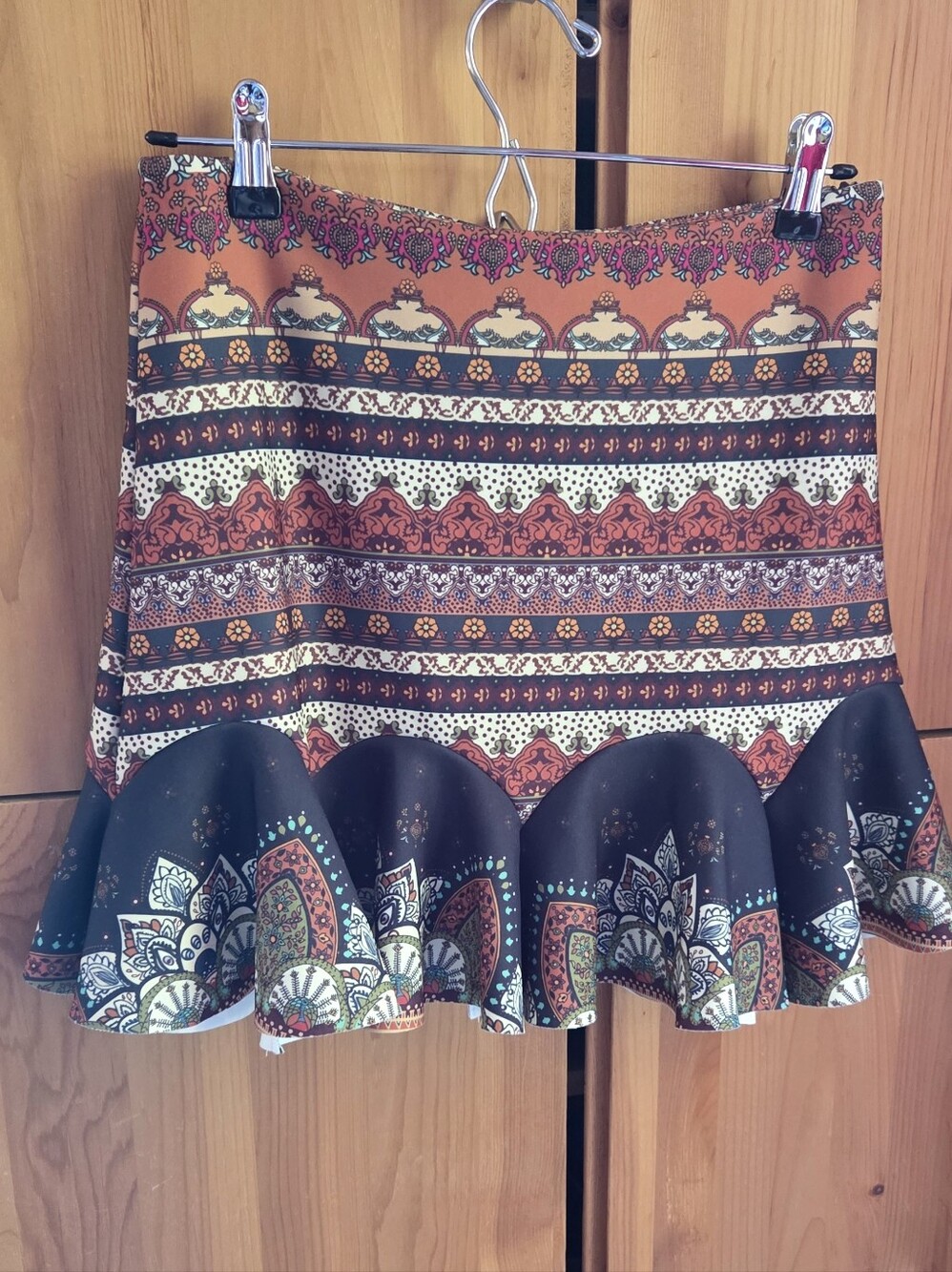 Farm Rio Brown Patterned Bohemian Style Mini Skirt Size Medium